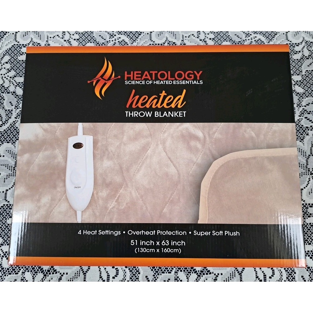 Heated Throw Blanket 51"X 63" Super Soft Plush 4 Heat Settings Heatology New